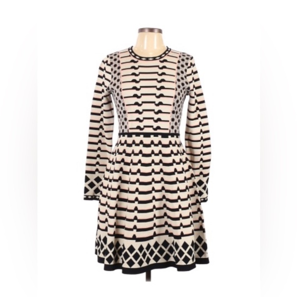 Eliza J Artwork Jacquard Sweater Dress Long Sleeve Fit & Flare size Large NWT - Picture 2 of 9
